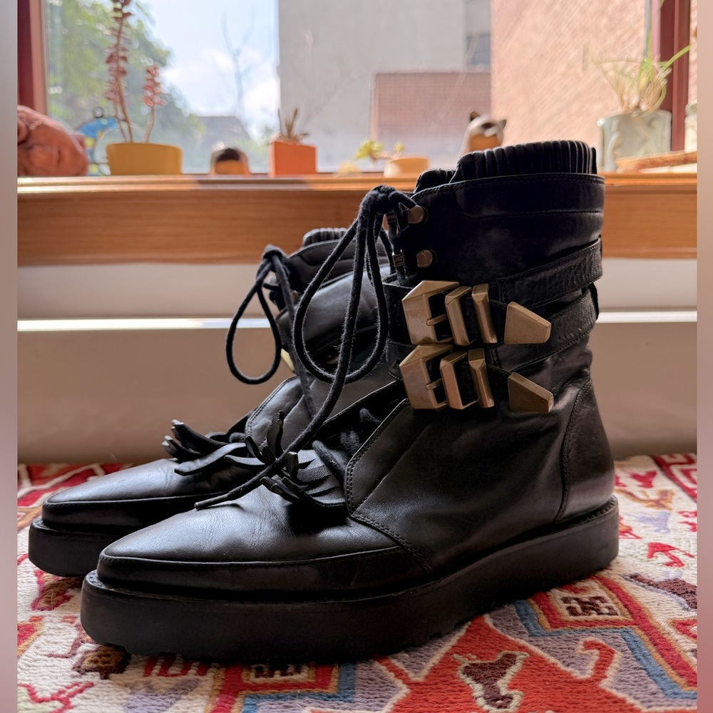 Alexander Wang Black High-Top Women's Double Buckle Boots